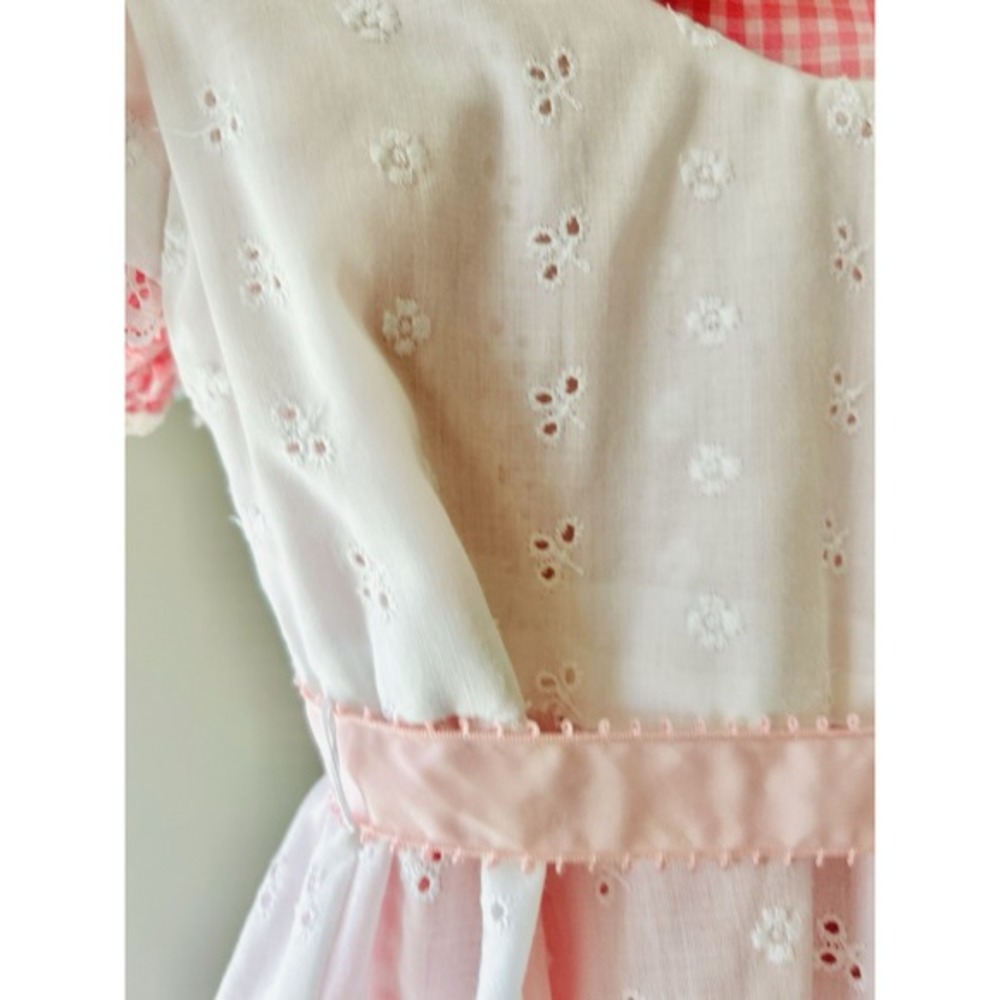 Vintage Handmade Easter Pinafore W/ Bloomers 3 Pc Dress Girls 6-8 Pink Gingham - Picture 13 of 16